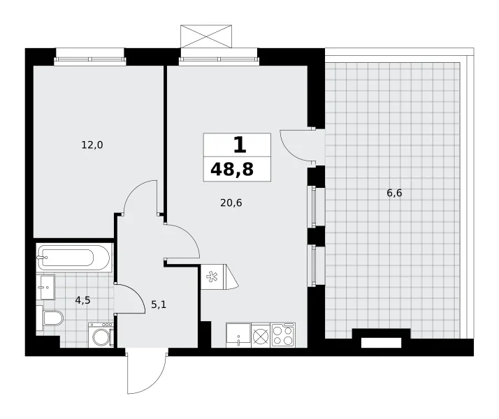 1-комн. 48.8 м²