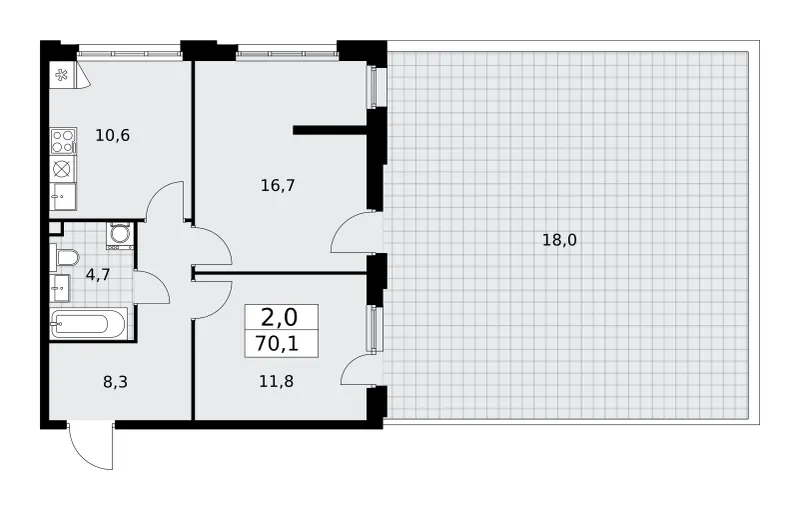 2-комн. 70.1 м²