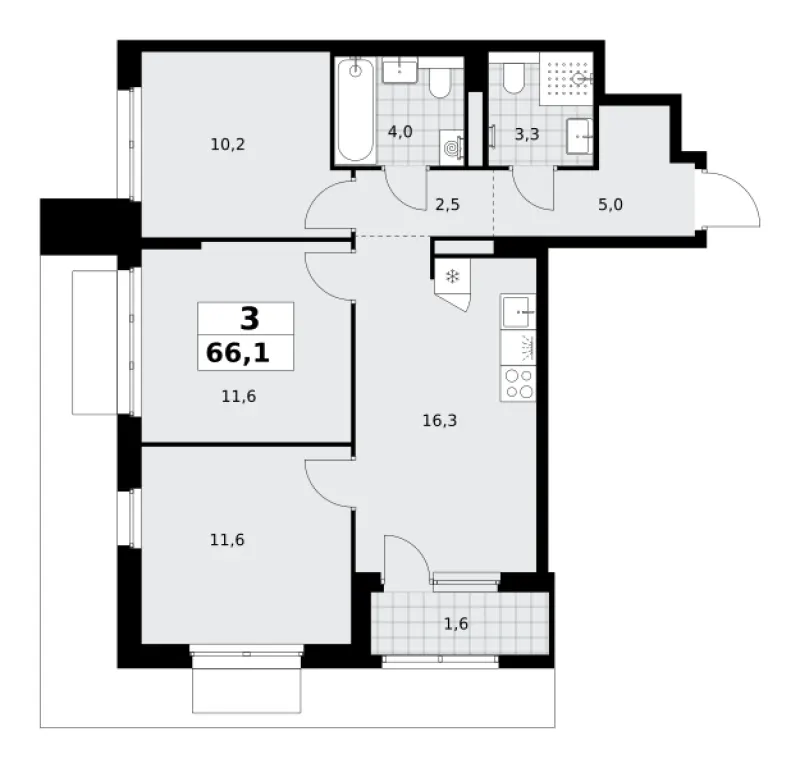 3-комн. 66.1 м²