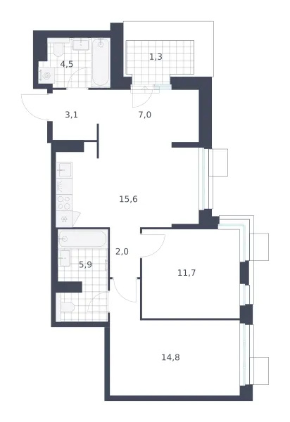 2-комн. 65.9 м²