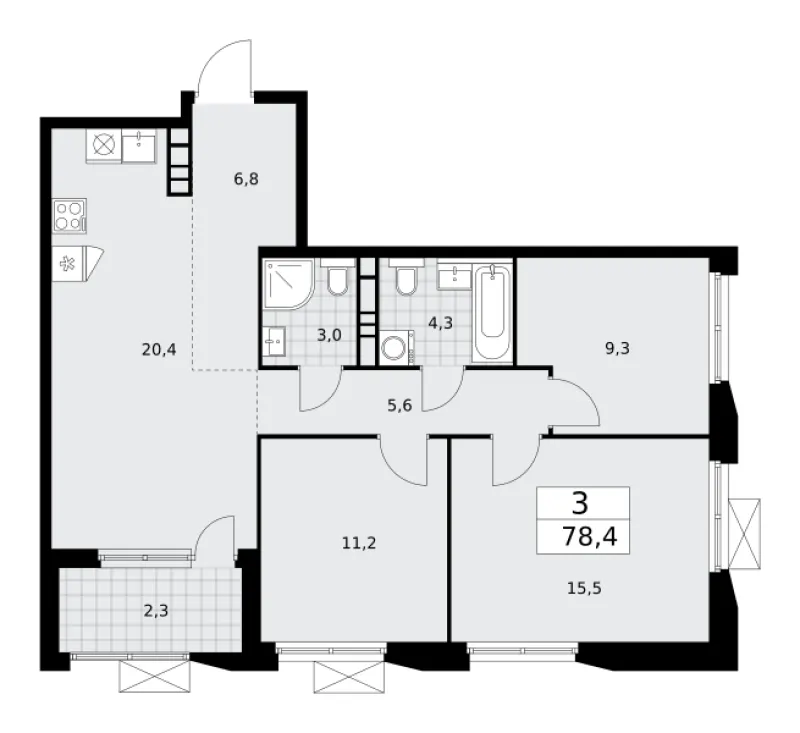 3-комн. 78.4 м²