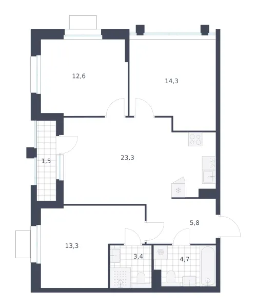 3-комн. 78.9 м²
