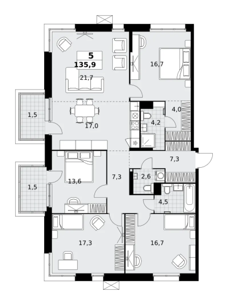 5-комн. 135.9 м²