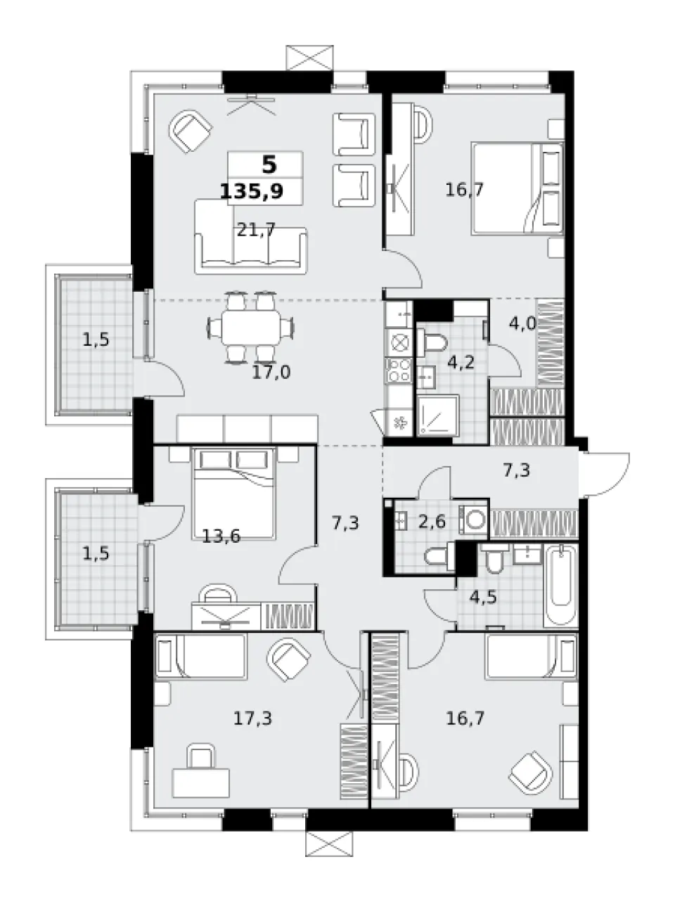 5-комн. 135,9 м²