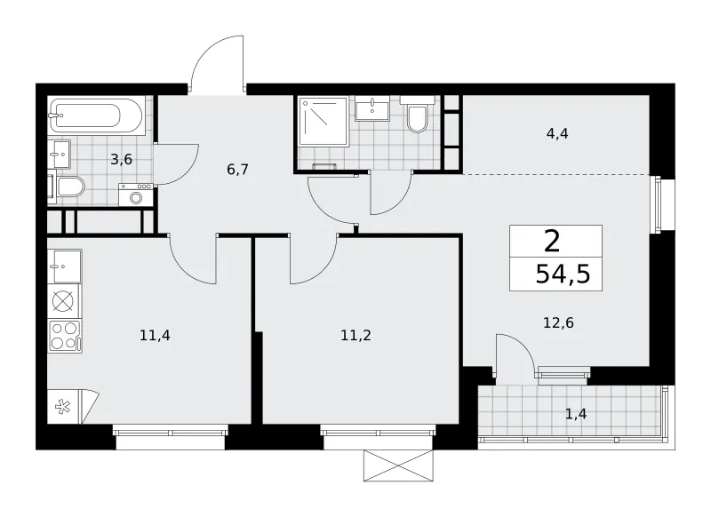 2-комн. 54.5 м²