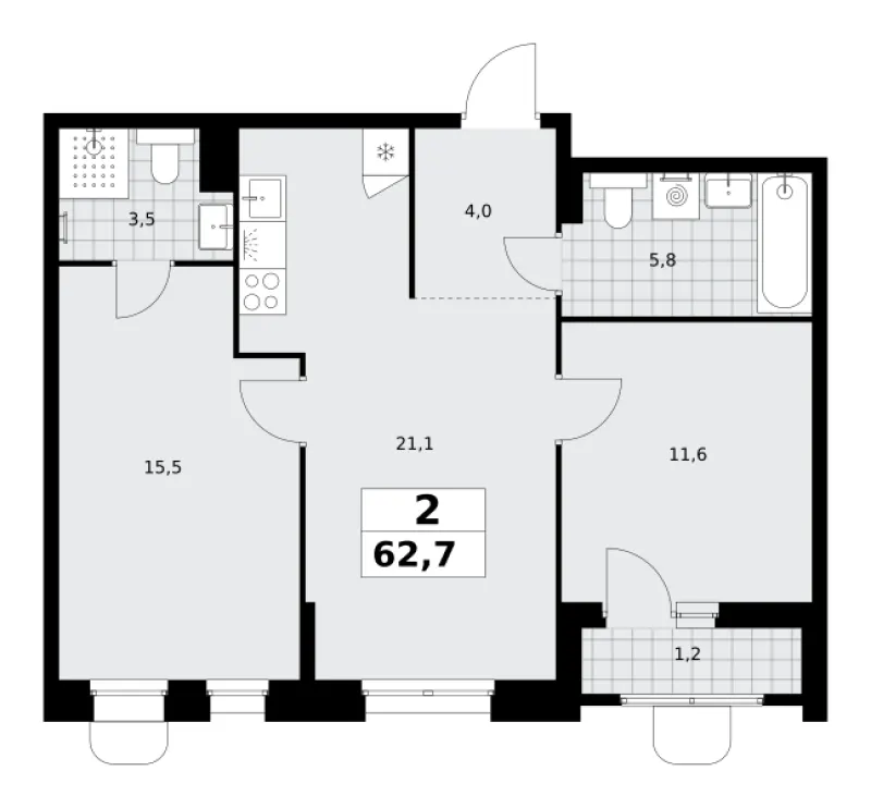 2-комн. 62.7 м²