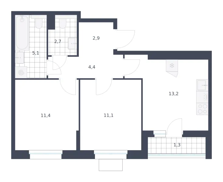 2-комн. 52.1 м²