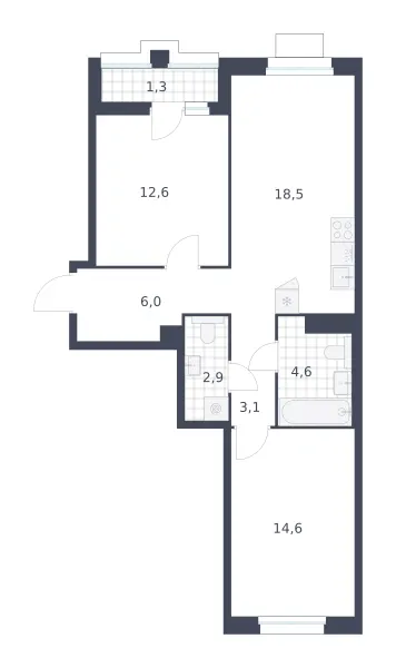 2-комн. 63.6 м²