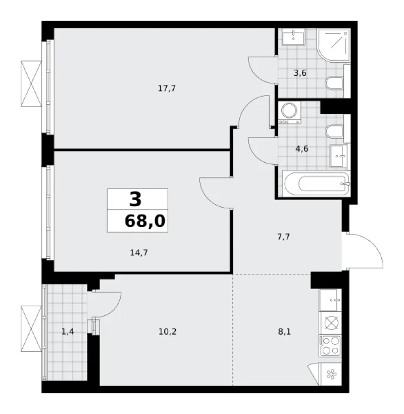 3-комн. 67.8 м²