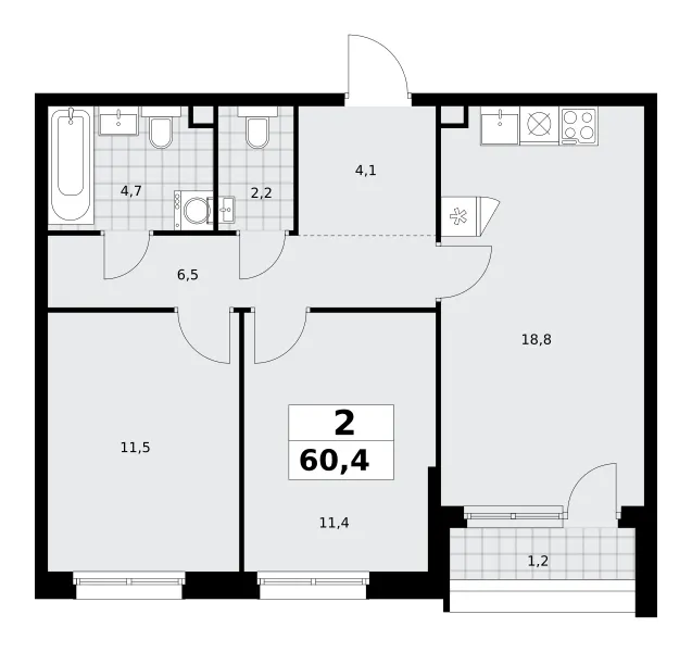 2-комн. 60,4 м²