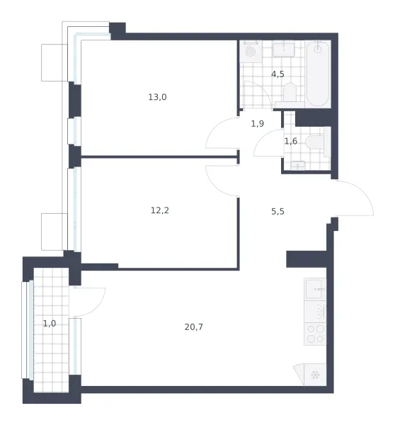 2-комн. 60.4 м²