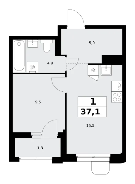 1-комн. 37.1 м²