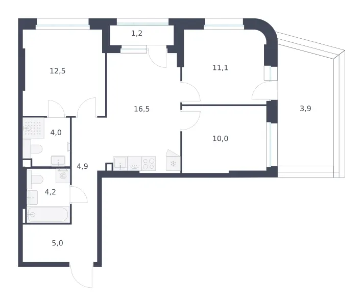 3-комн. 73.3 м²