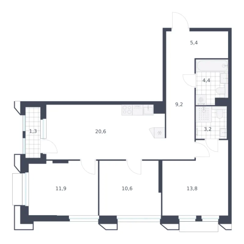 3-комн. 80.4 м²
