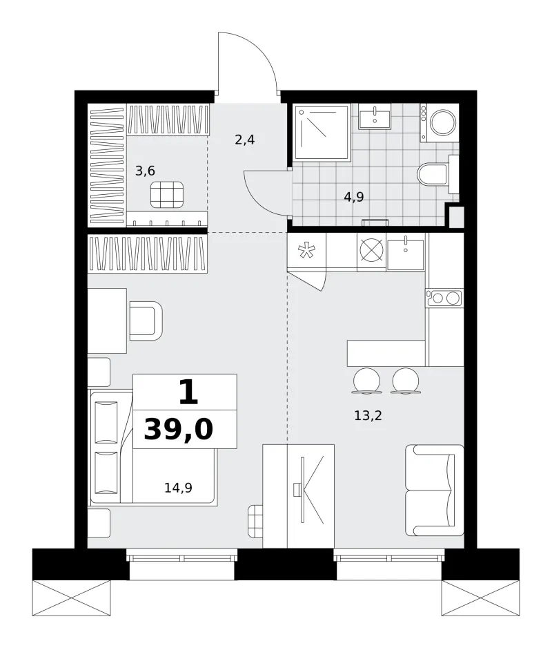 Студия 39 м²