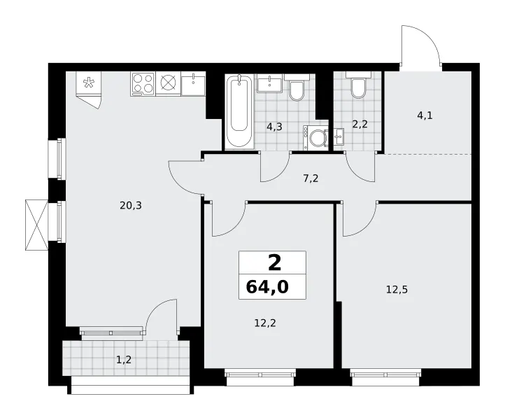2-комн. 64 м²