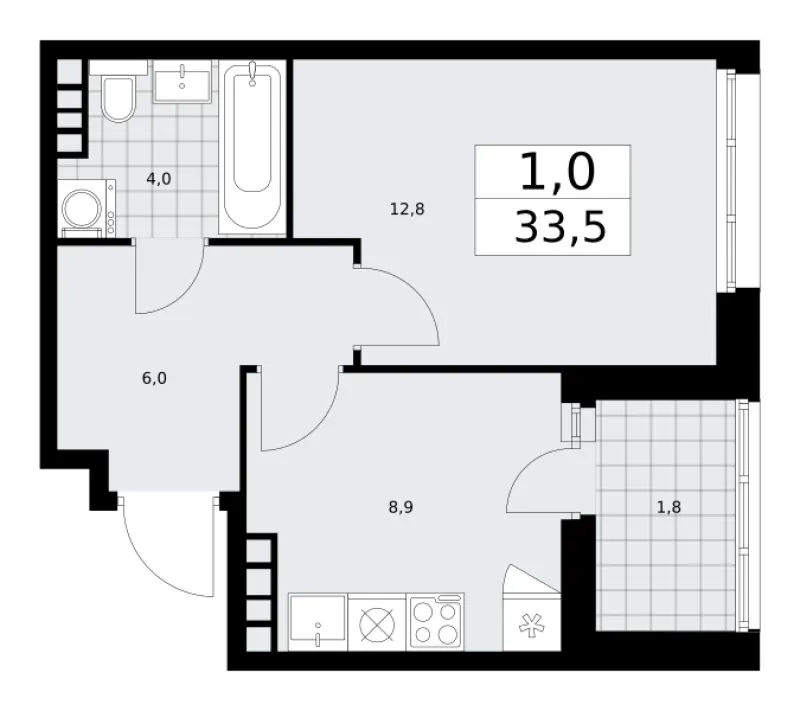 1-комн. 33.5 м²