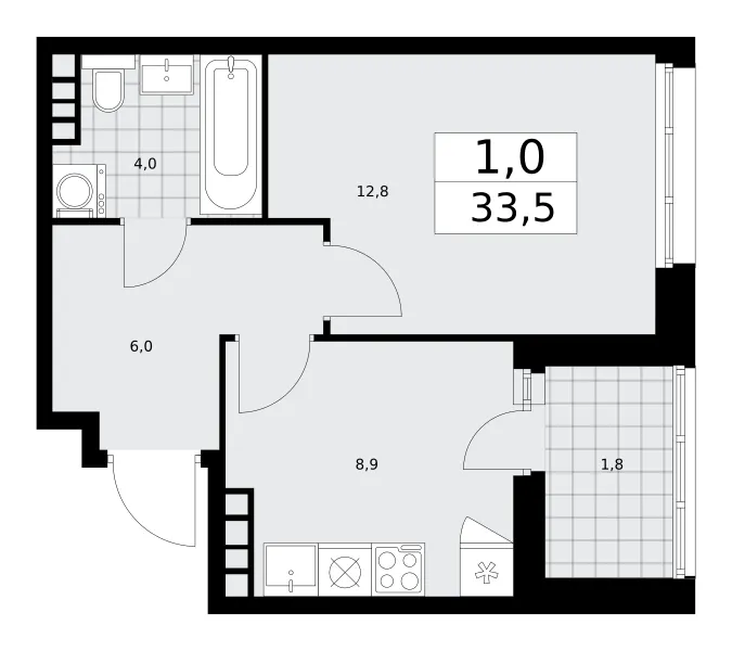 1-комн. 33,5 м²