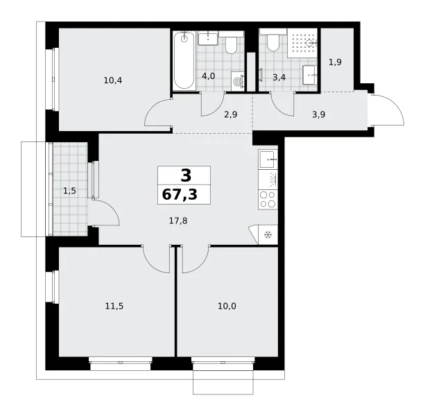 3-комн. 67.3 м²