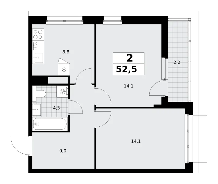 2-комн. 52.5 м²