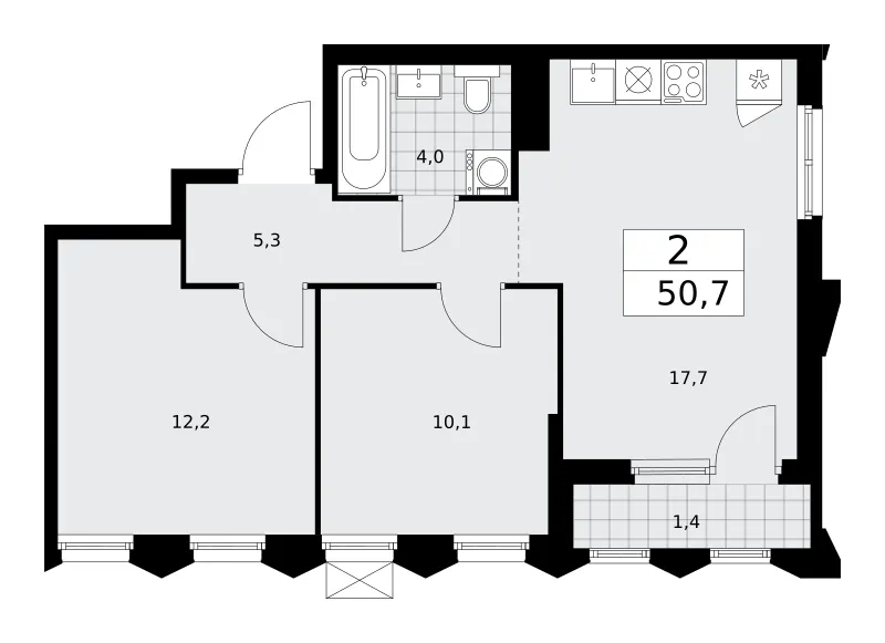2-комн. 50.7 м²