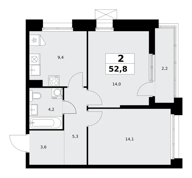 2-комн. 52.8 м²