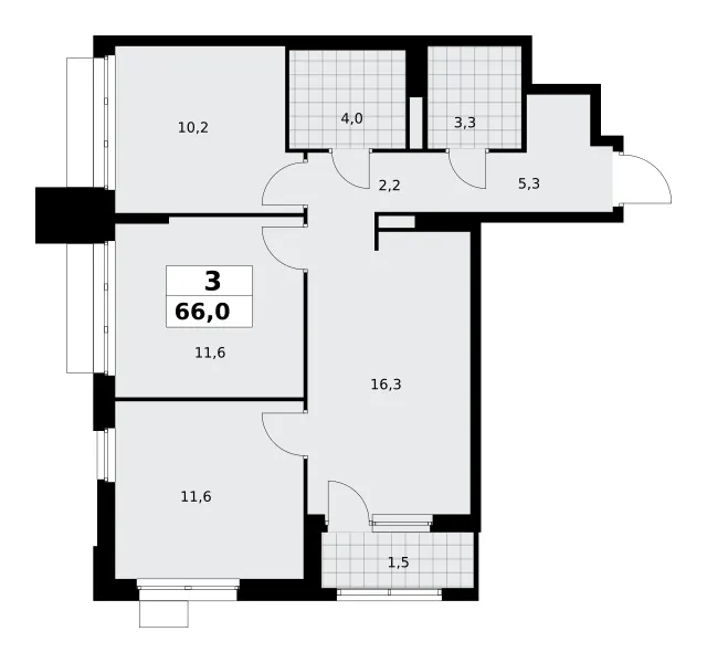 3-комн. 66 м²