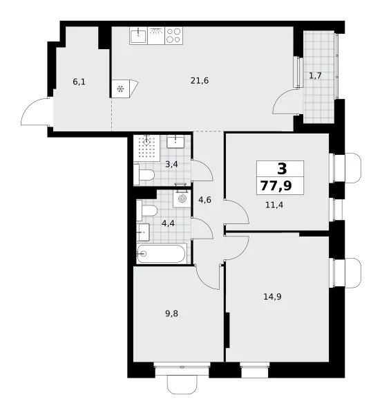 3-комн. 77.9 м²