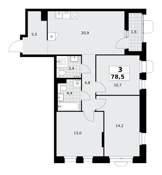 3-комн. 78.5 м²