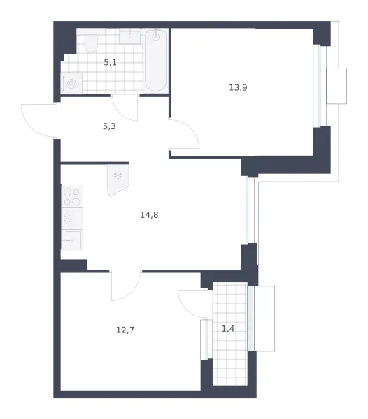 2-комн. 53.2 м²