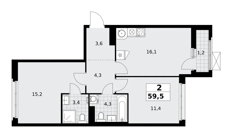 2-комн. 59.5 м²