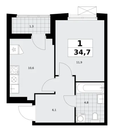 34,5 м² — планировка