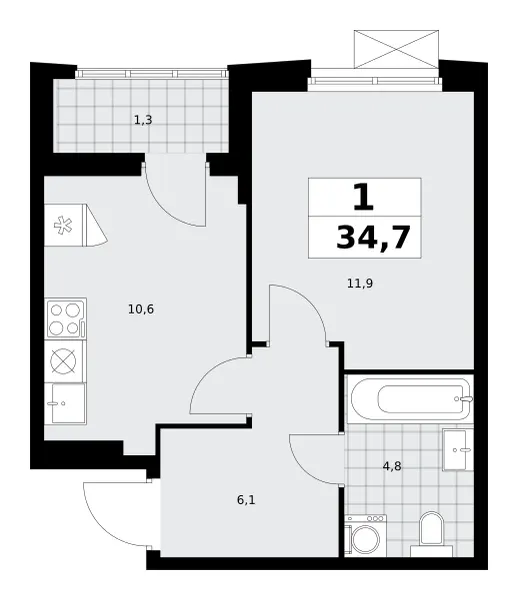 1-комн. 34,5 м²