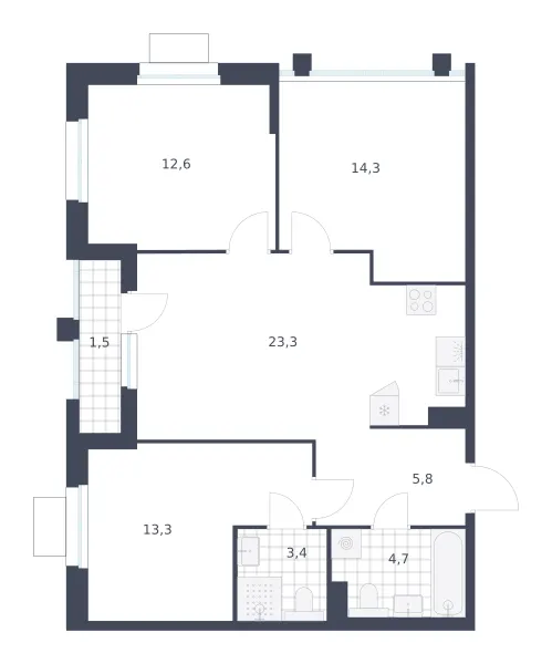 3-комн. 78.9 м²