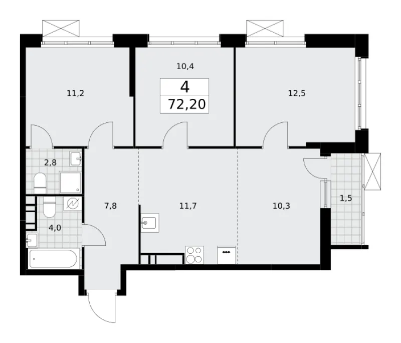 4-комн. 72.2 м²