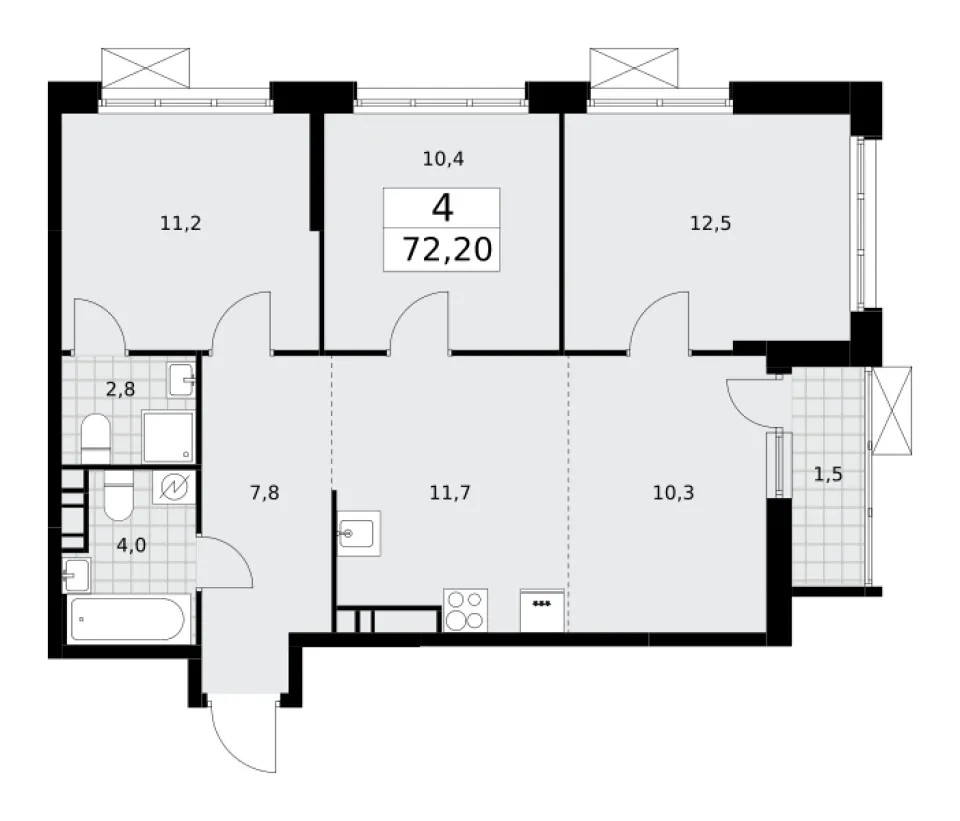 4-комн. 72,2 м²