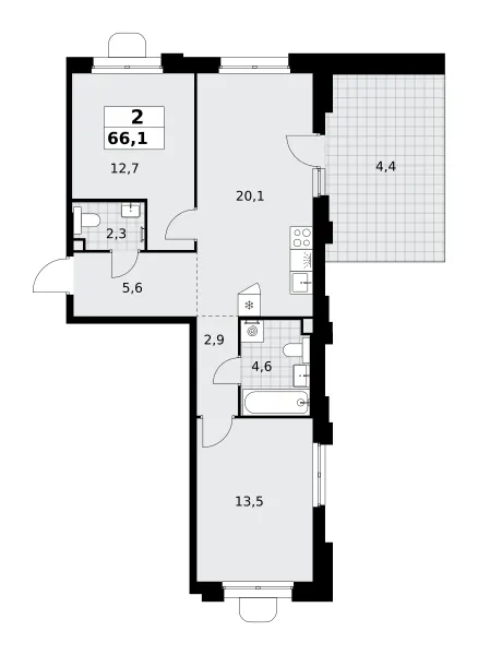 2-комн. 66.1 м²