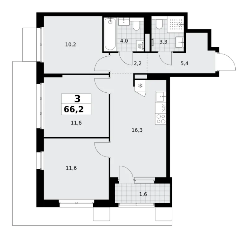 3-комн. 66.2 м²
