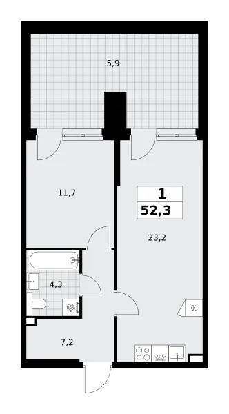 1-комн. 52.3 м²