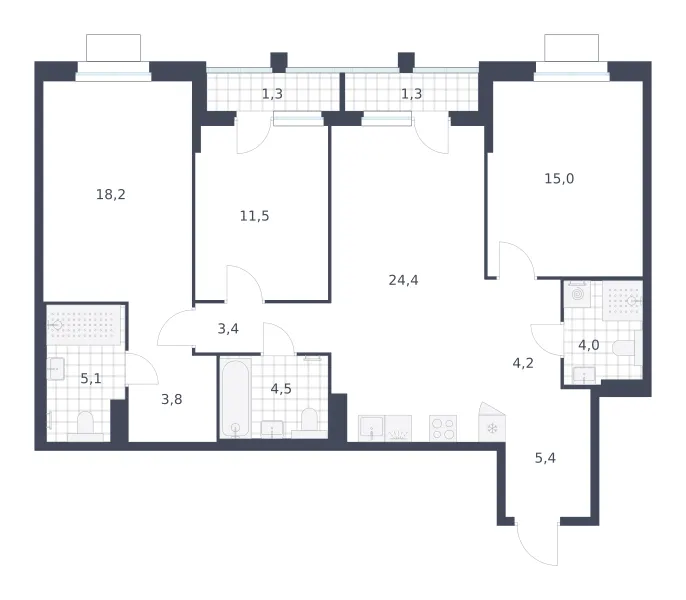 3-комн. 102.1 м²
