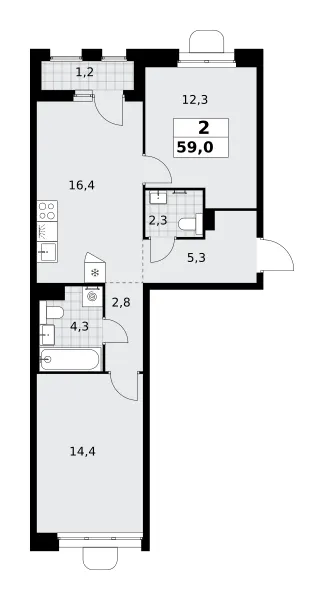 2-комн. 59 м²