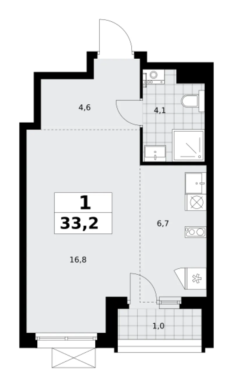 Студия 33.2 м²