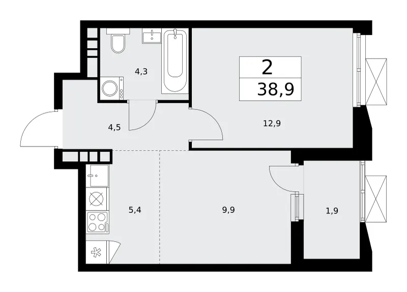 2-комн. 38.9 м²