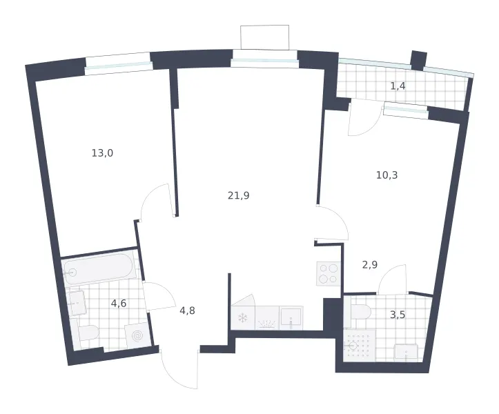 2-комн. 62.4 м²