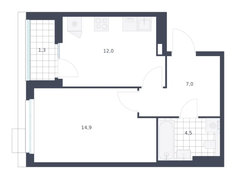 1-комн. 39,7 м²