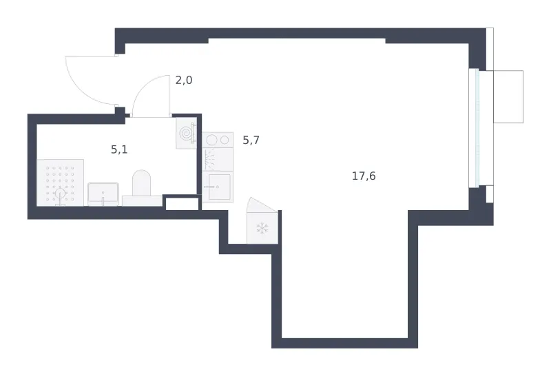 Студия 30.4 м²