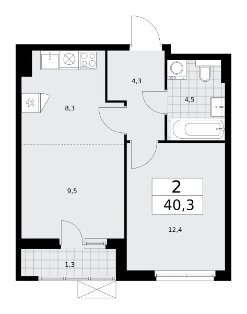 2-комн. 40.3 м²