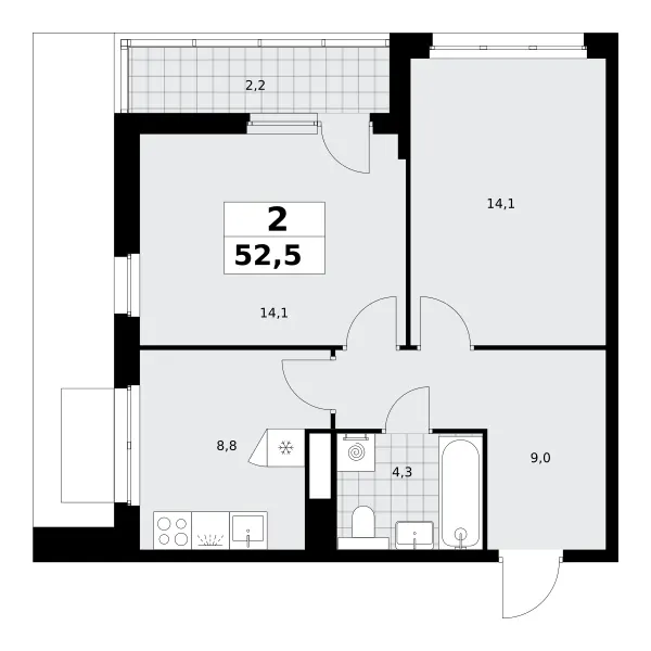 2-комн. 52.5 м²