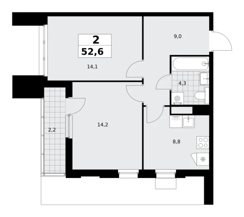 2-комн. 52.6 м²