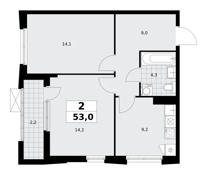 2-комн. 53 м²